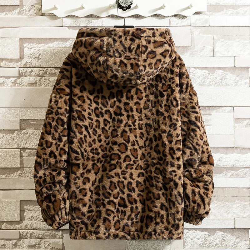 Leopard Print Faux Fur Hoodie
