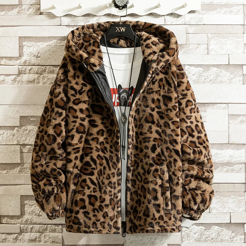 Leopard Print Faux Fur Hoodie