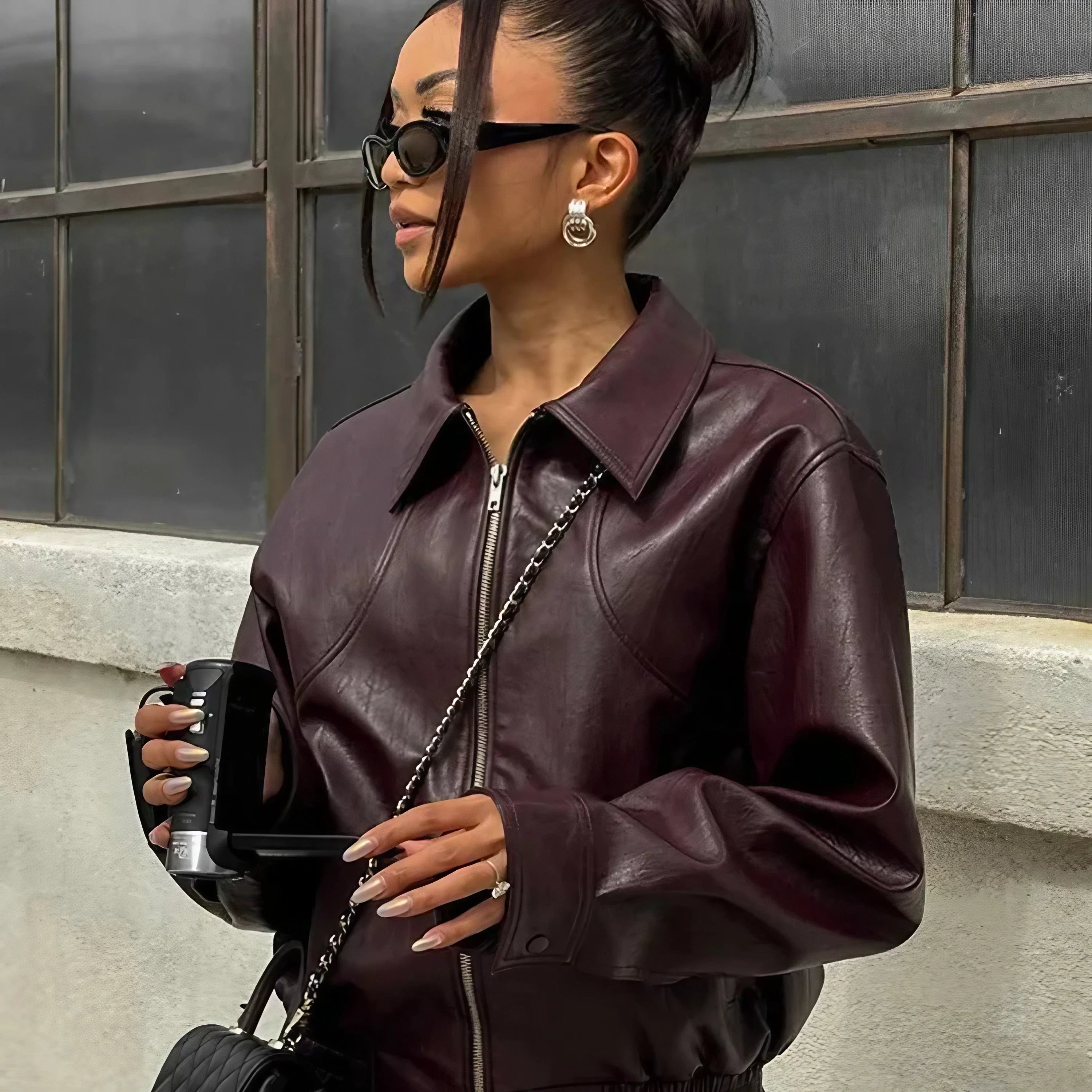 Chic Leather Bomber Jacket