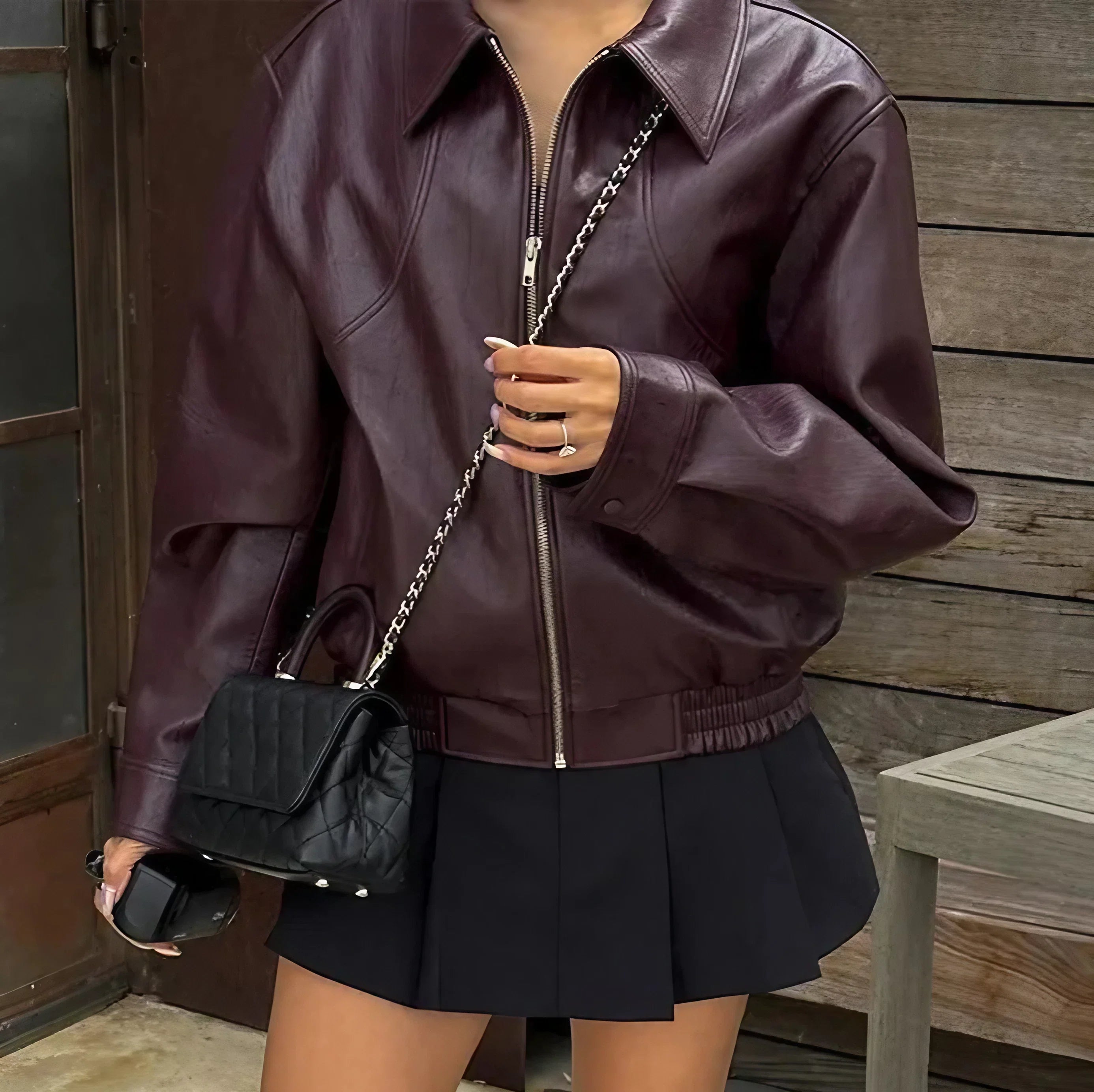 Chic Leather Bomber Jacket