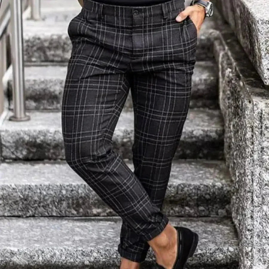Slim Fit Plaid Trousers