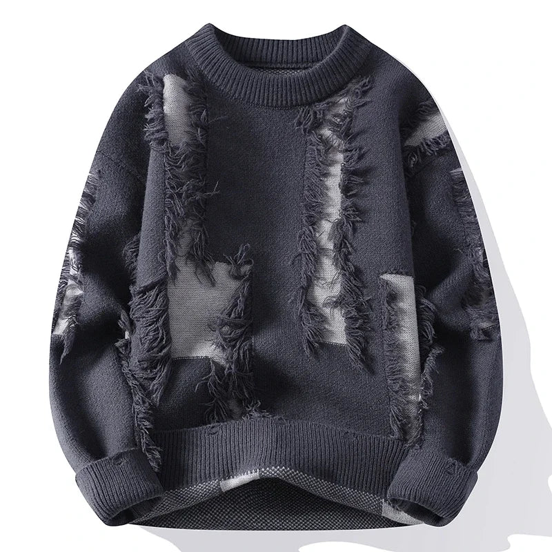 Distressed Knit Contrast Sweater