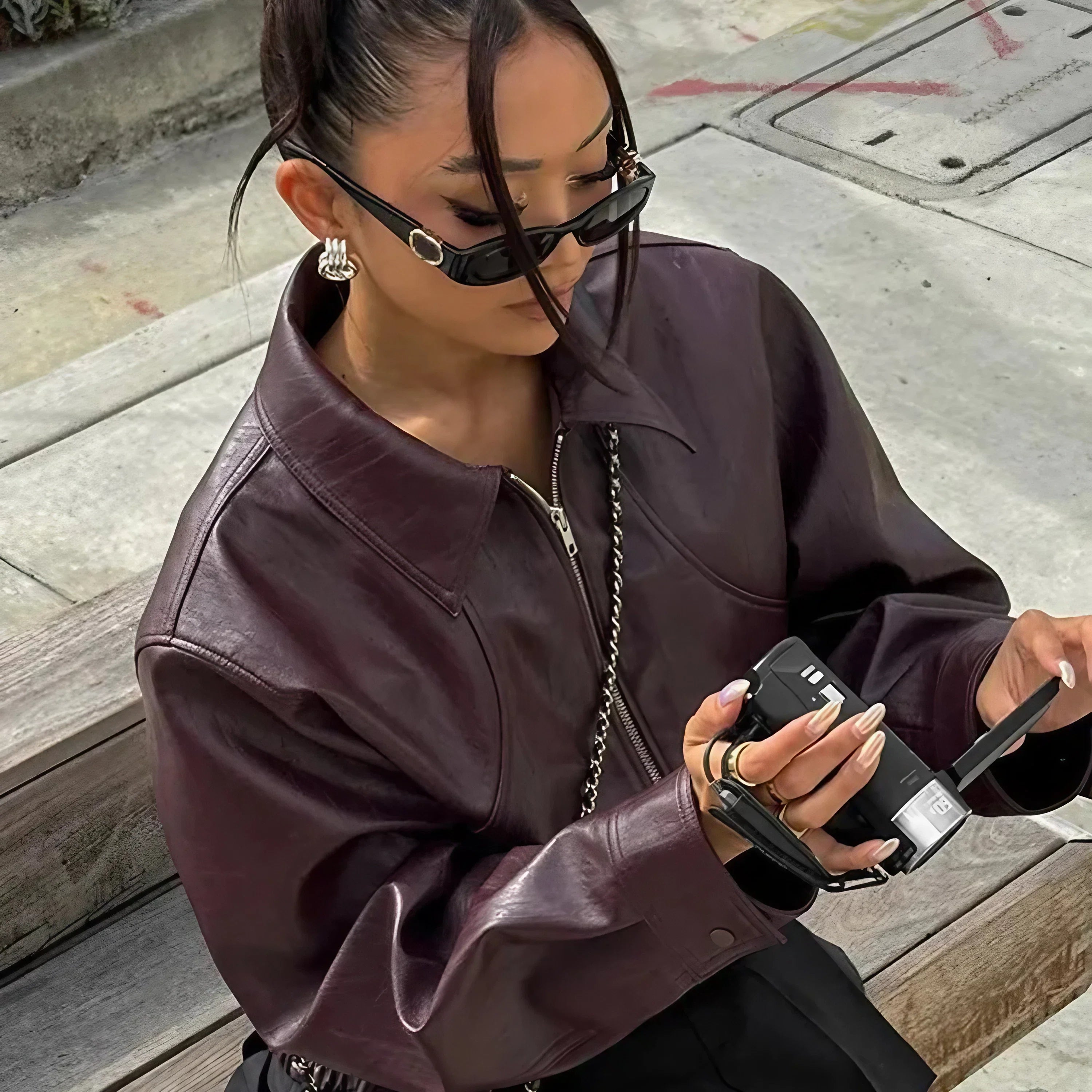 Chic Leather Bomber Jacket