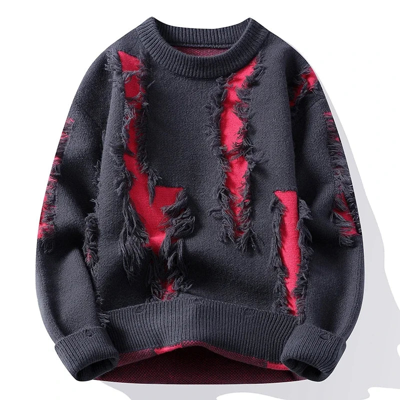Distressed Knit Contrast Sweater