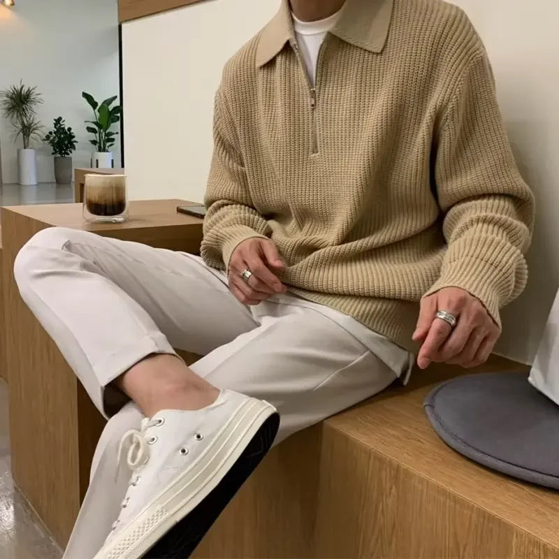 Men's Textured Quarter-Zip Knit Sweater