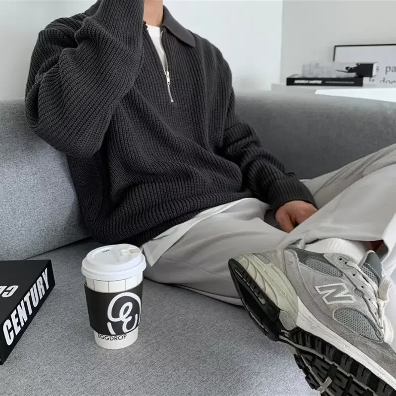 Men's Textured Quarter-Zip Knit Sweater