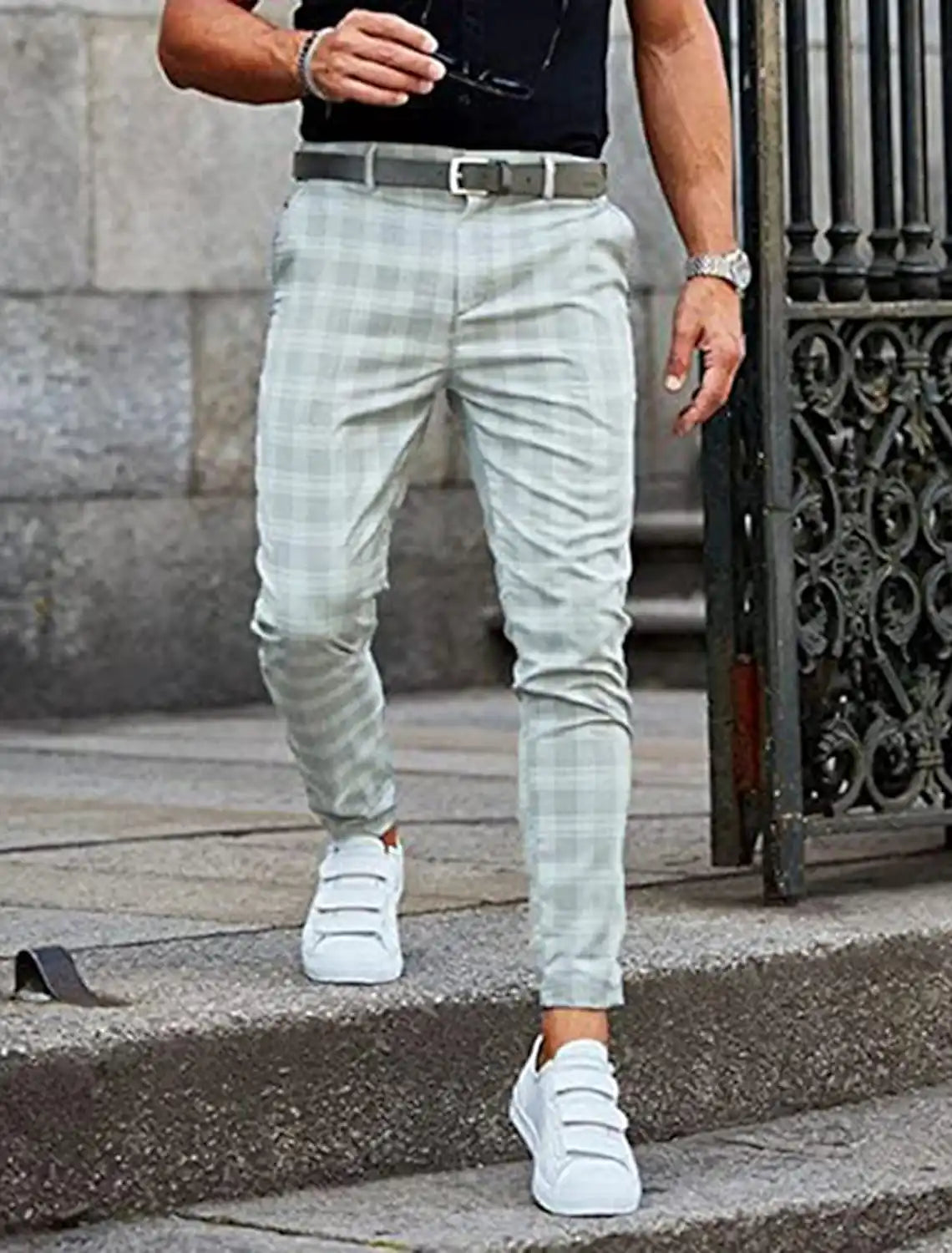 Slim Fit Plaid Trousers