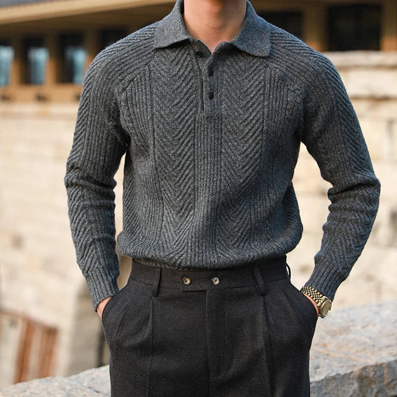Classic Cable Knit Polo Sweater
