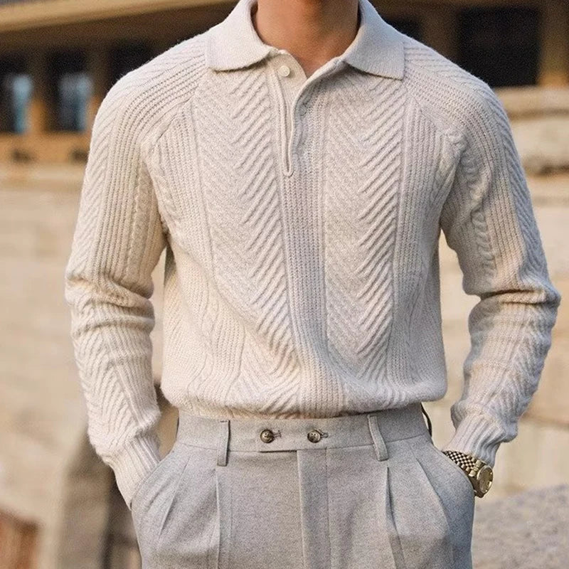 Classic Cable Knit Polo Sweater