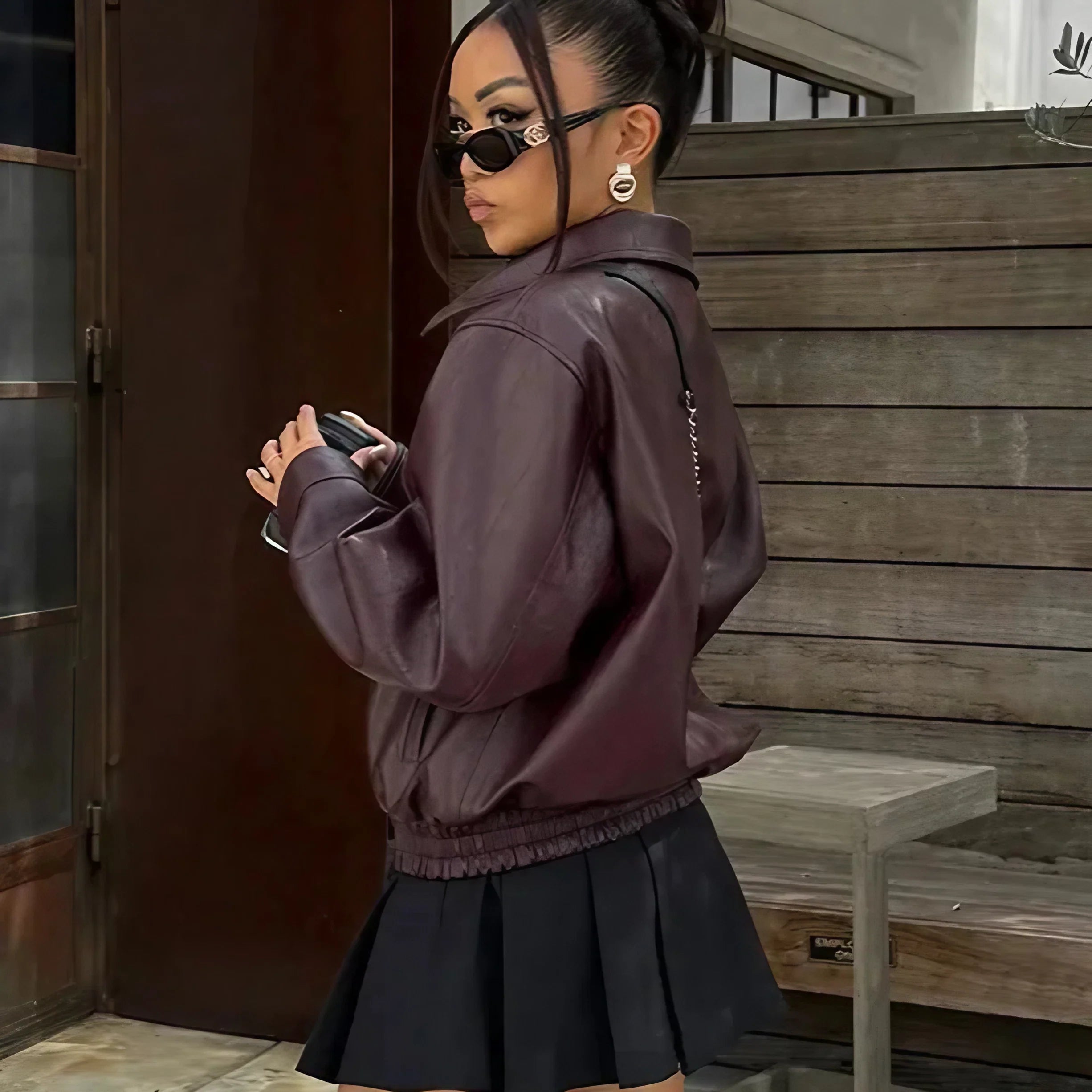 Chic Leather Bomber Jacket